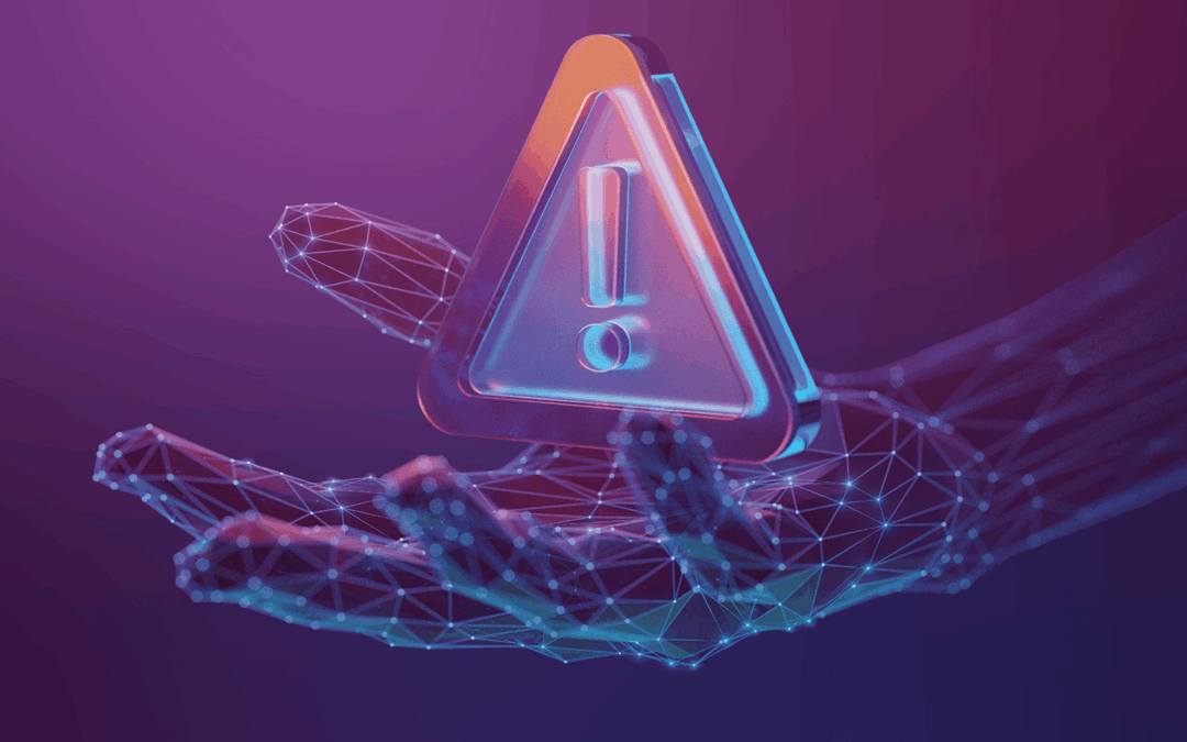 Digital hand holding a caution icon