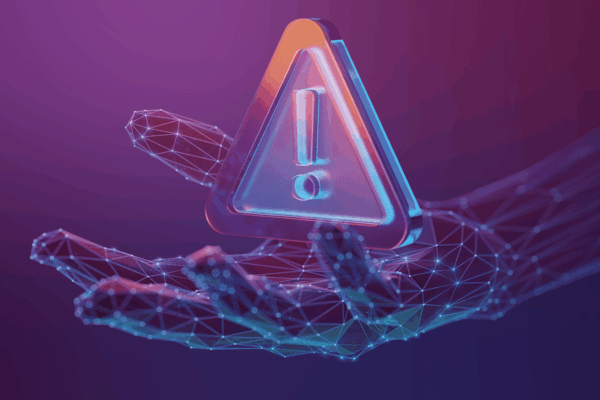 Digital hand holding a caution icon